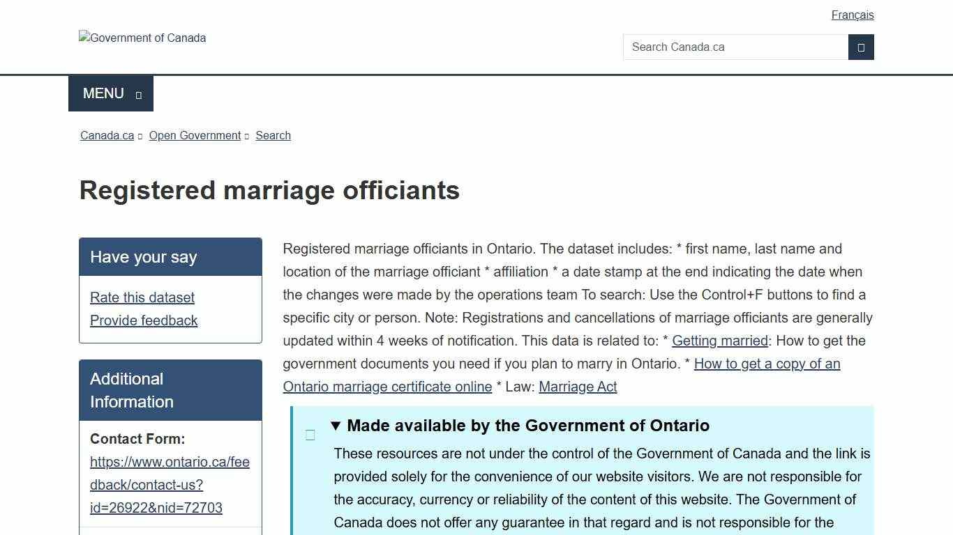 Registered marriage officiants - Open Government Portal